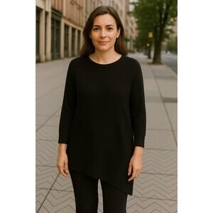 Chicos Asymmetrical Ribbed Knit Tunic Sweater Womens Size 2 US Large Black